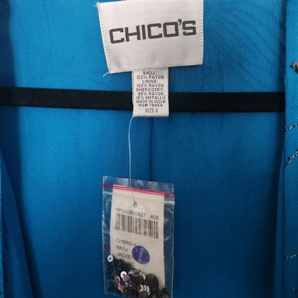 Chico's Womens Cherish Jacket Beaded Sequiened Lined Long Sleeve Size 2 - Picture 5 of 10